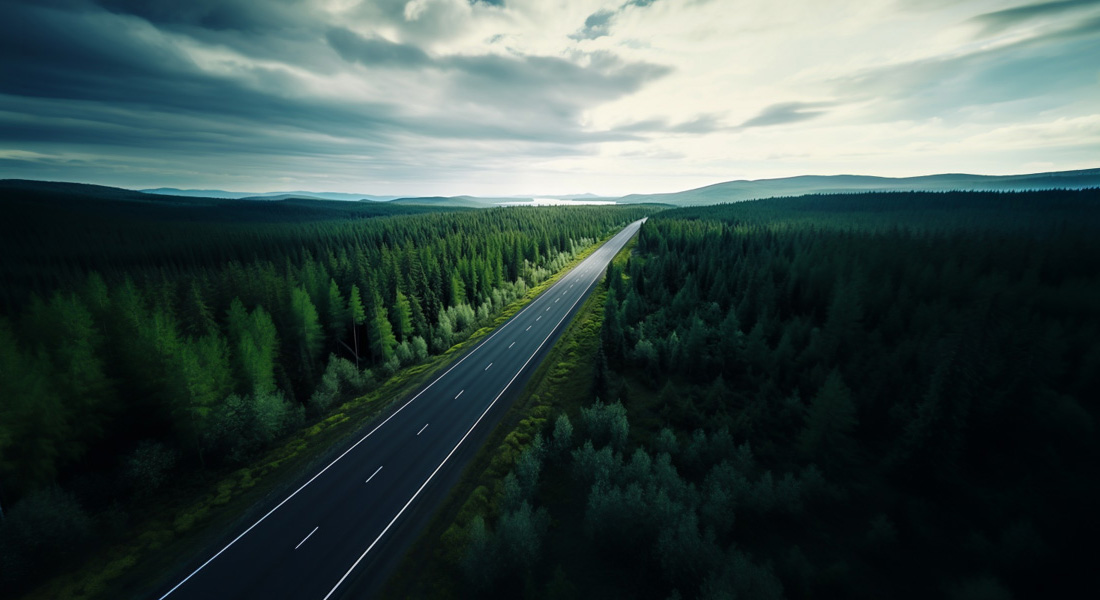 Bilväg genom skog